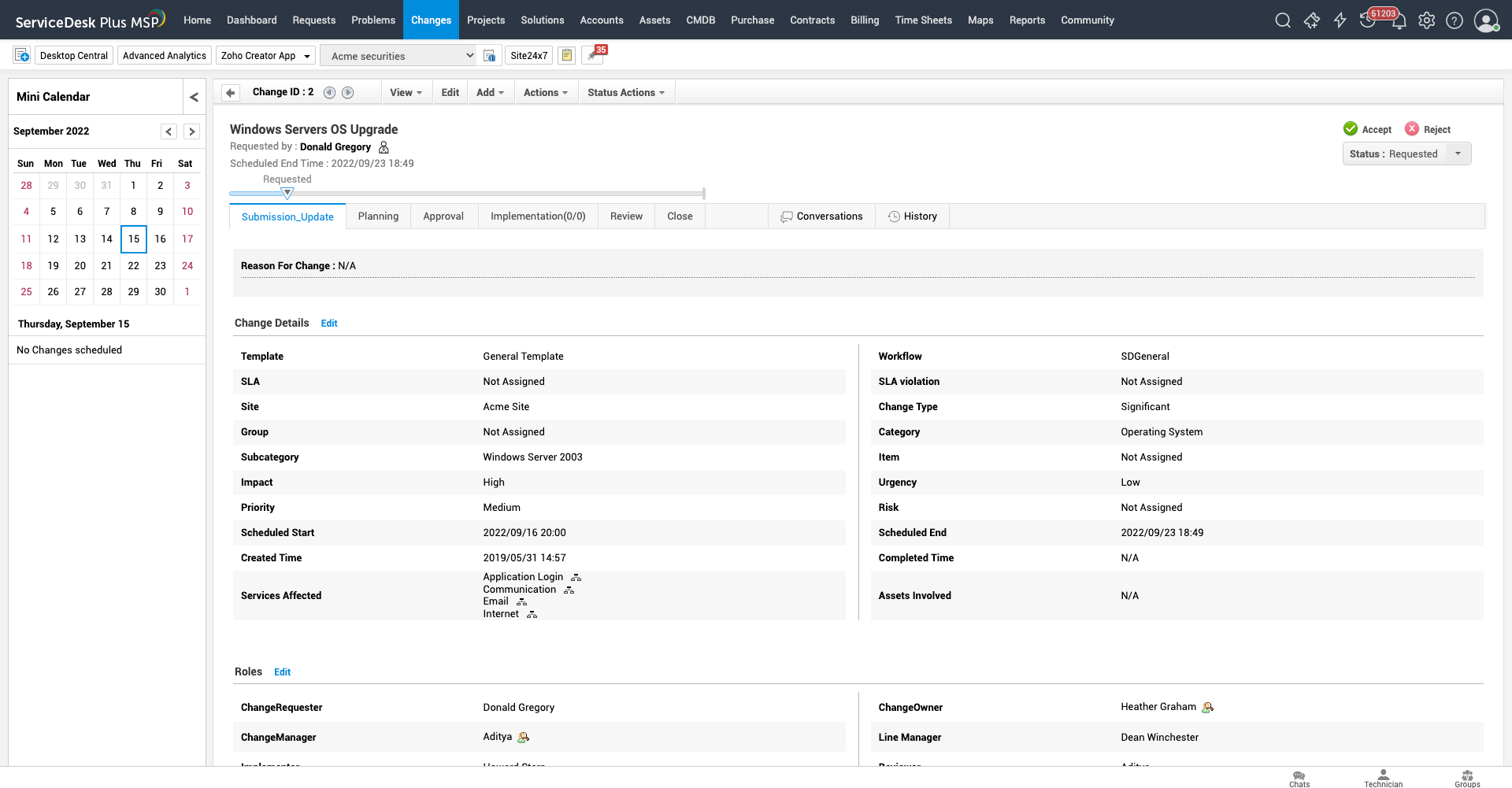 Robust change management in ITSM solution