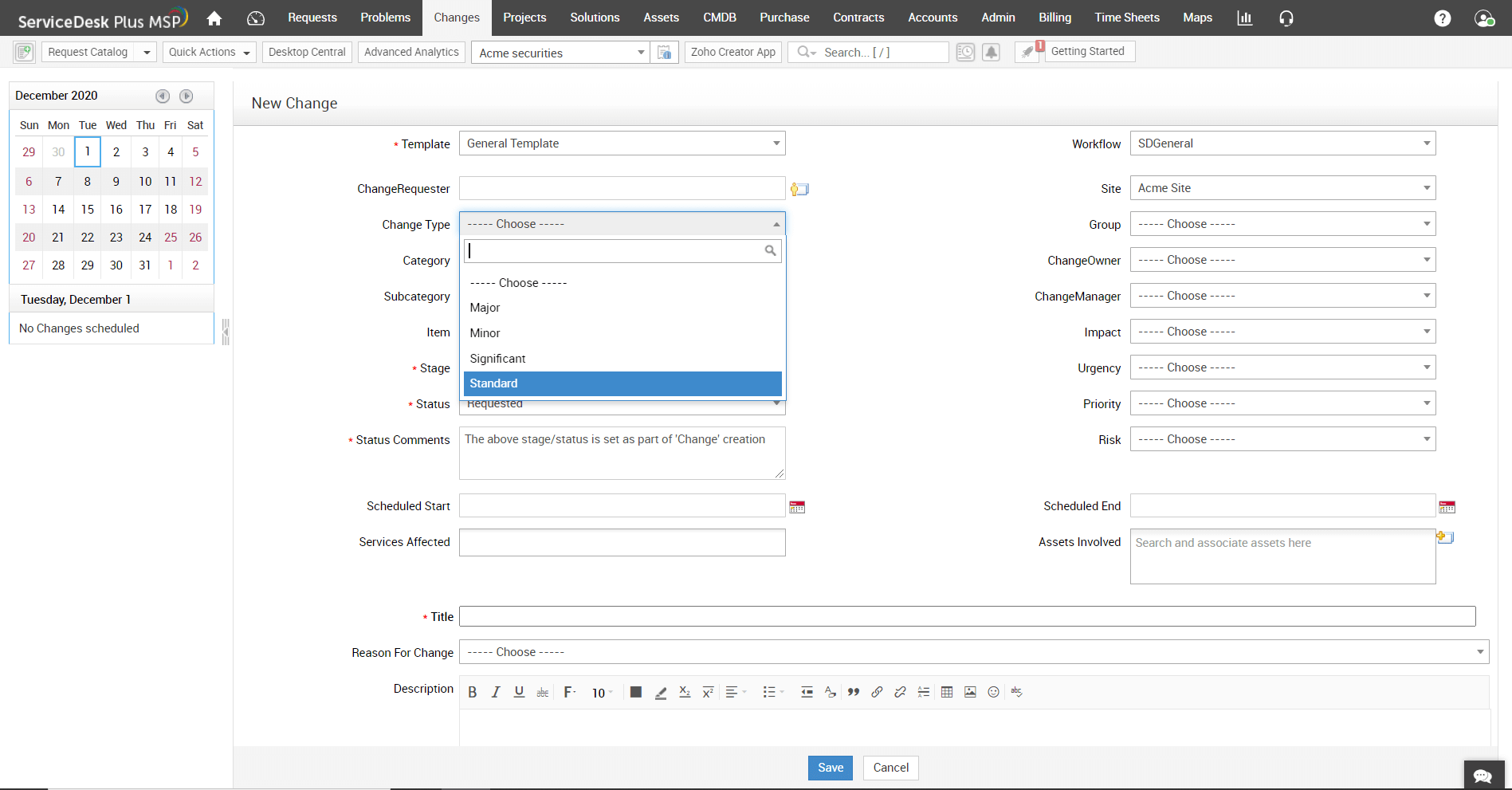 Change management process in MSP software