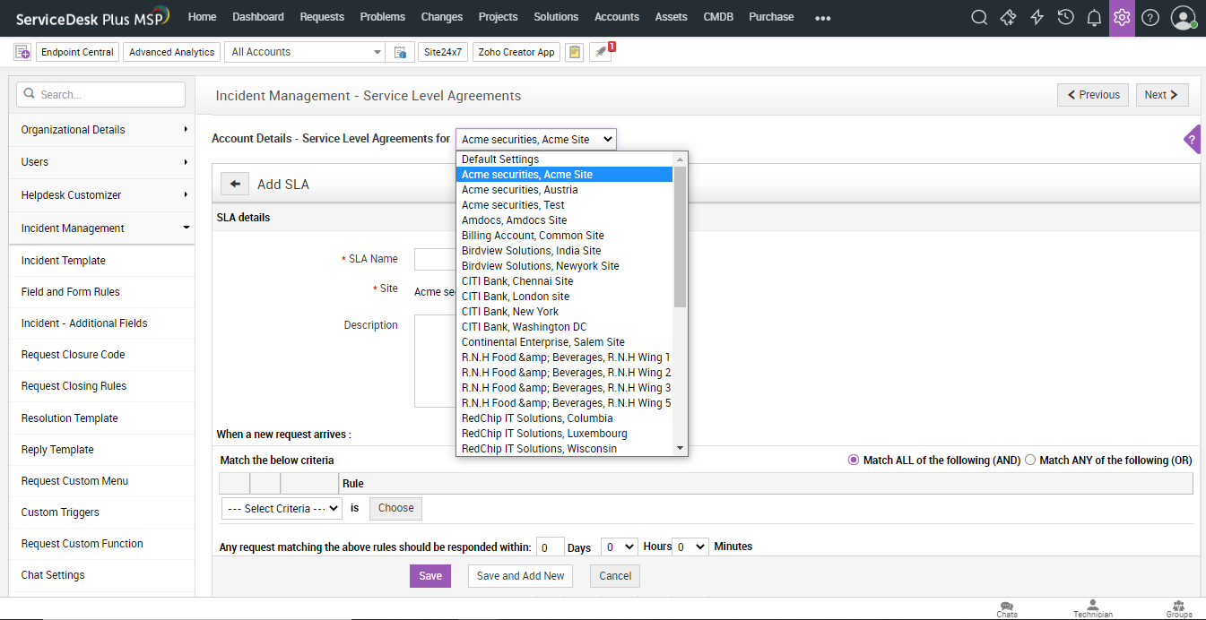 MSP SLA example