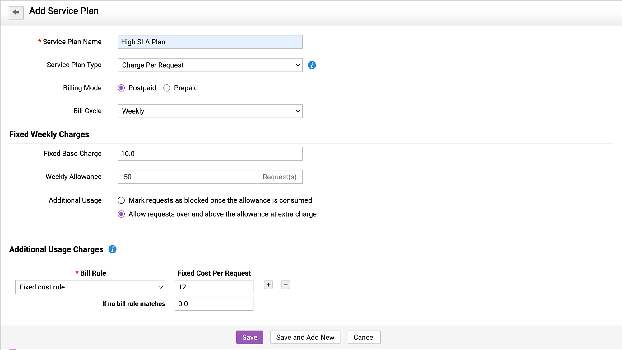 Postpaid Service Plan in ServiceDesk Plus MSP