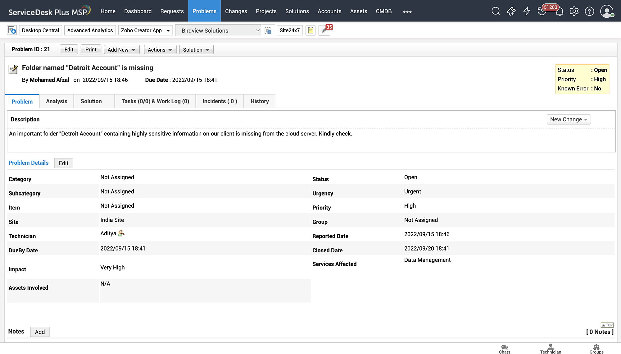 Efficient problem management in ITSM tool