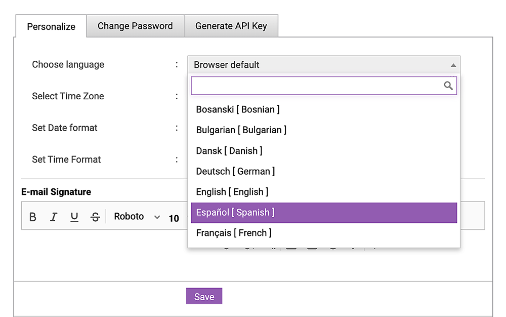 Supported languages