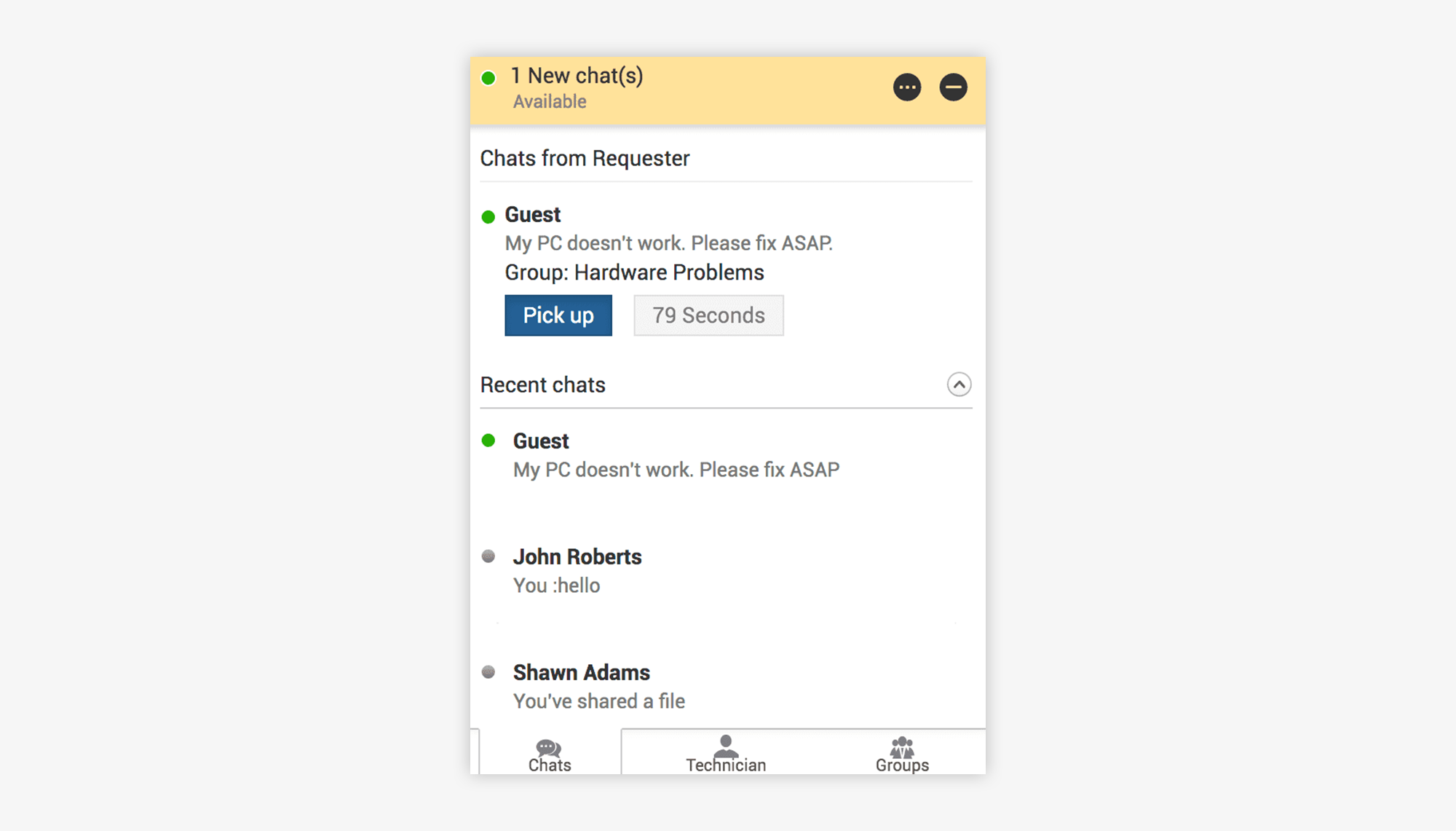 Live chat for technicians