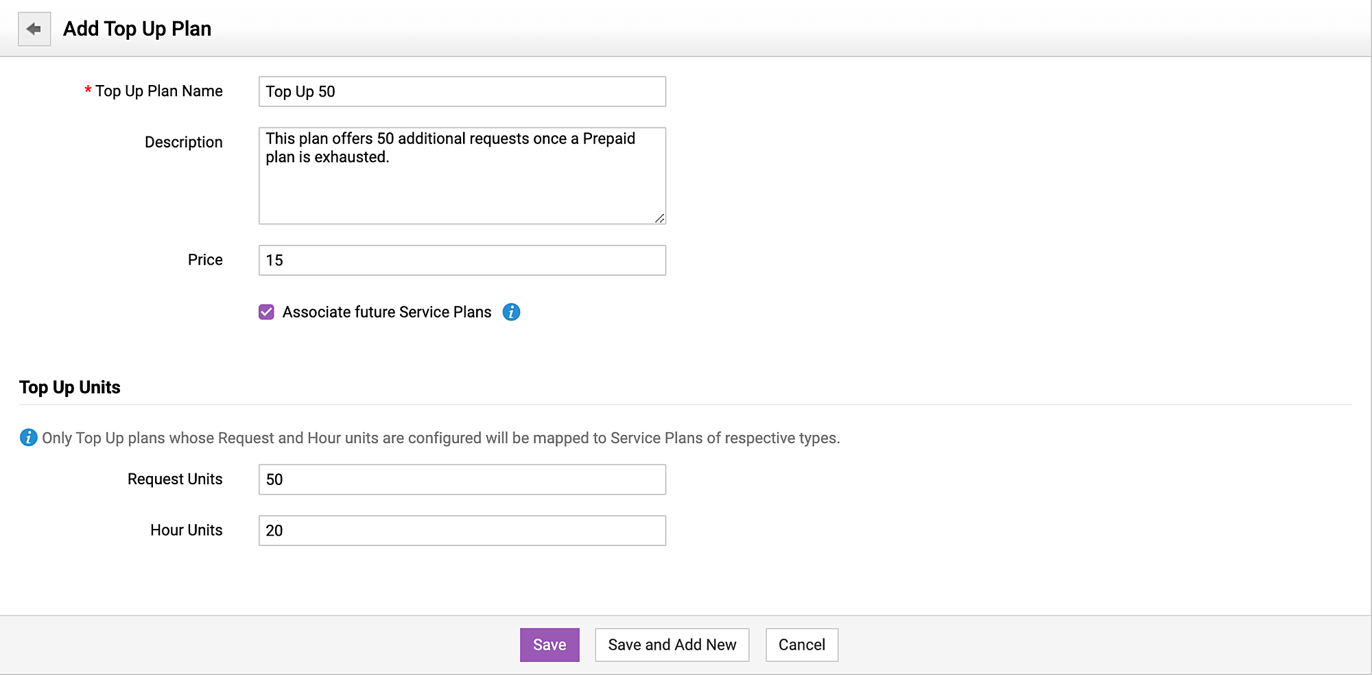 Top Up Plan creation in ServiceDesk Plus MSP