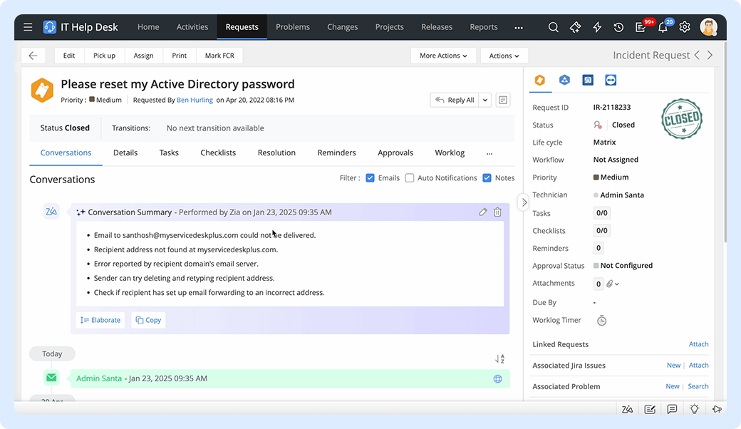 Conversation summary by Zia