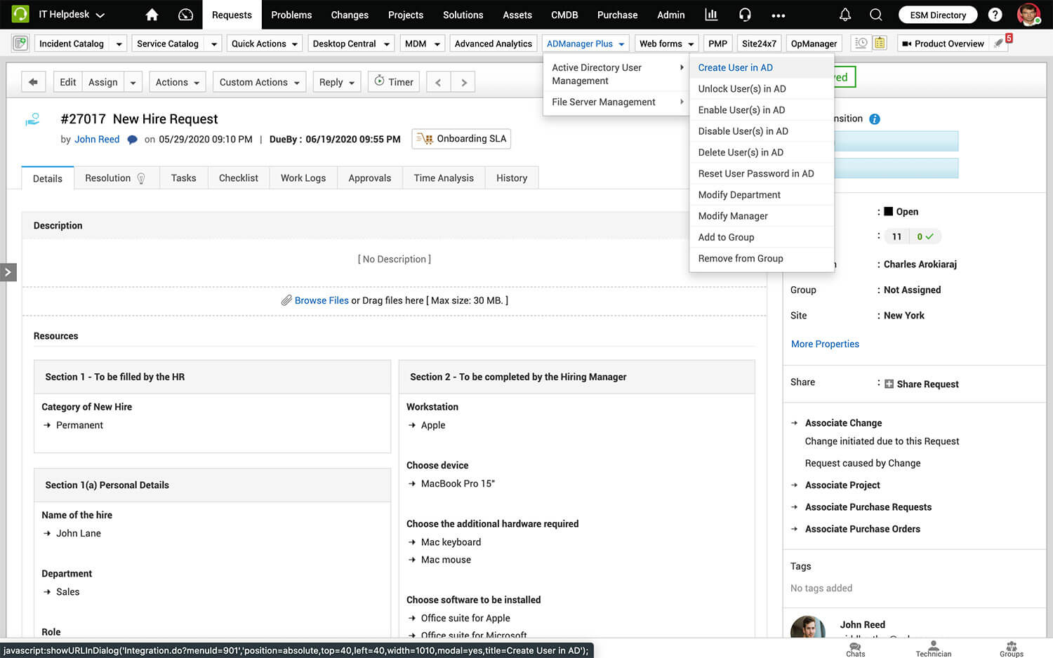 Help desk with active directory management