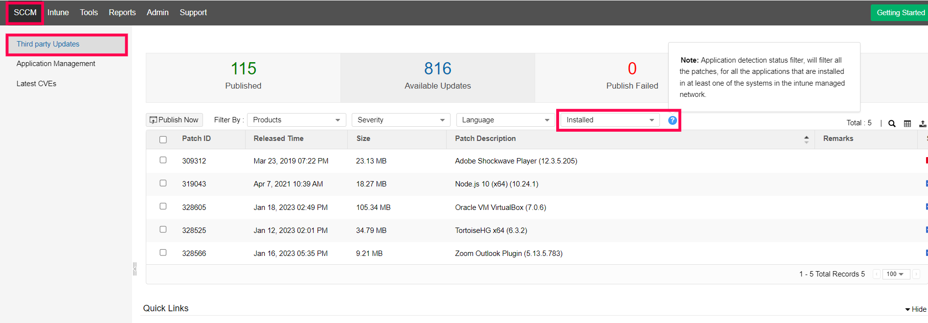 installed patches view