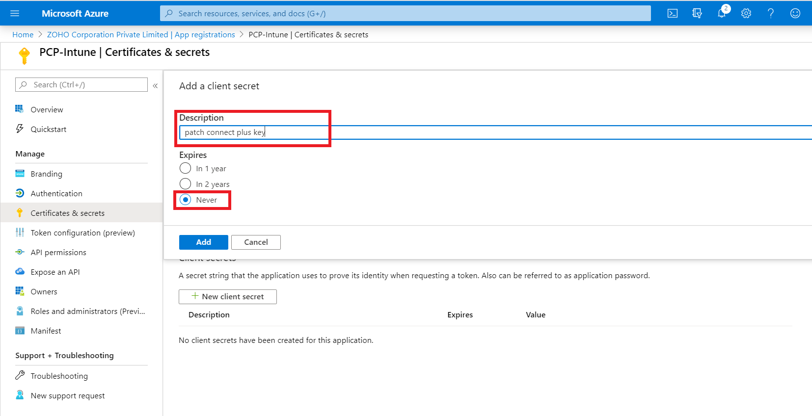 Creating new client secret