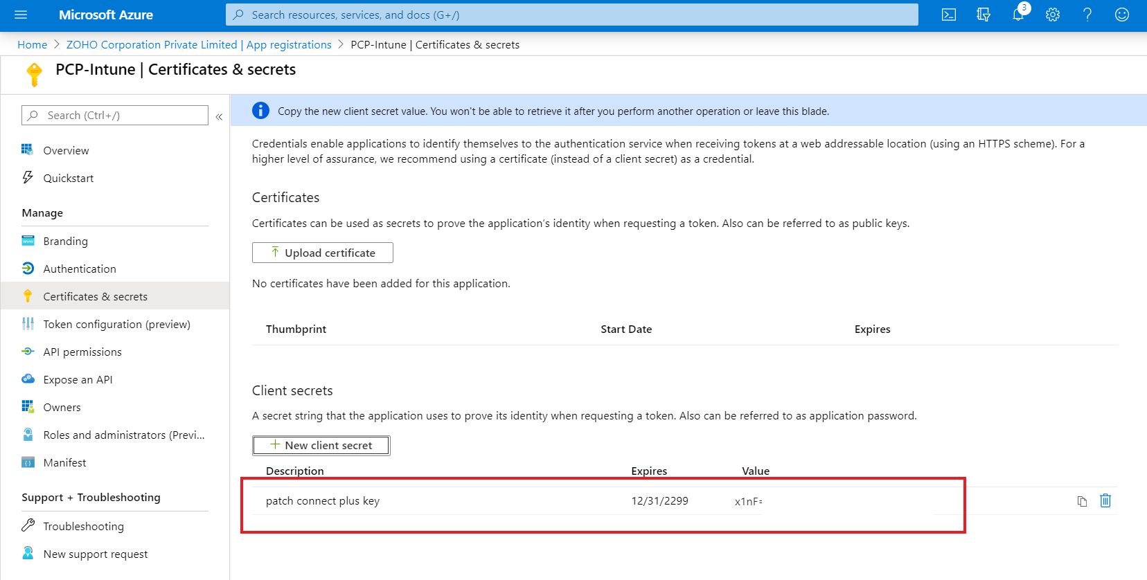 Create new client secret