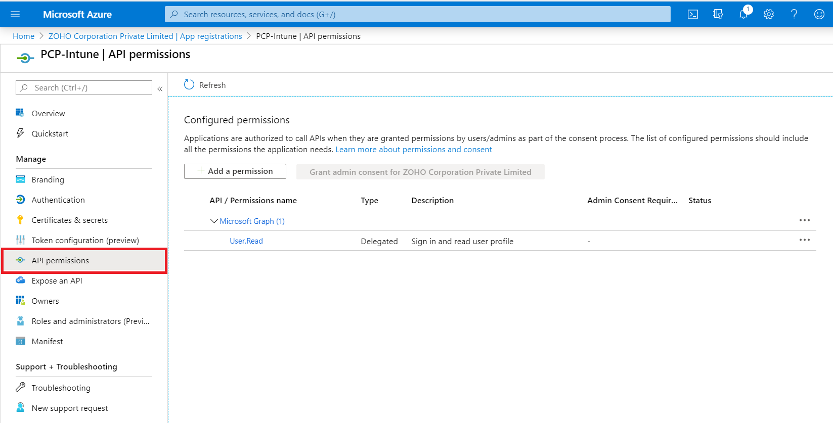 Adding API permissions
