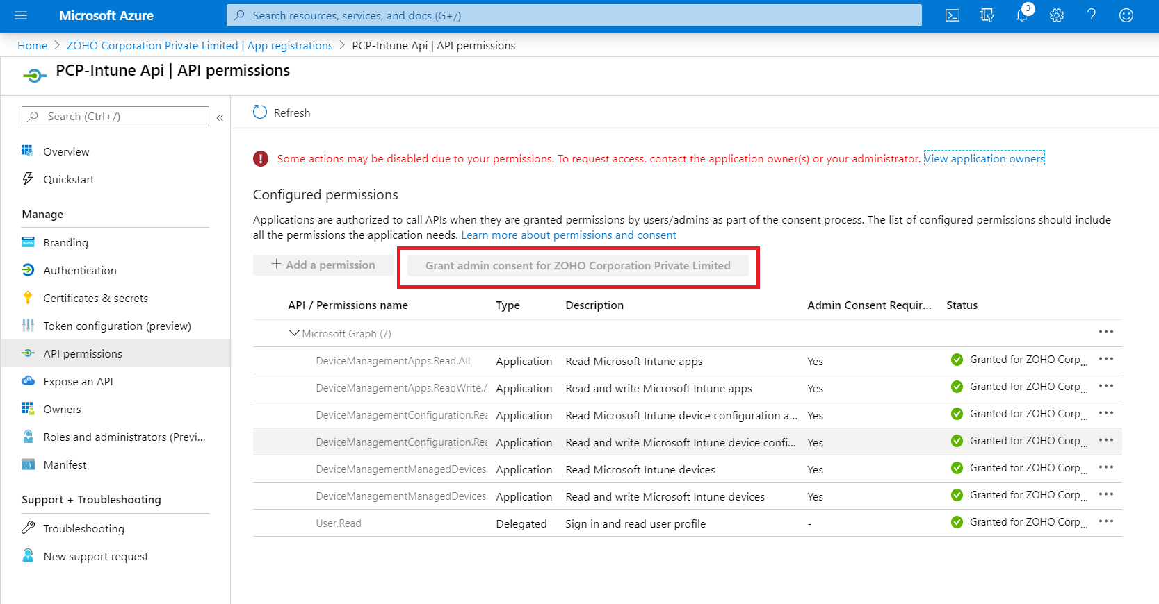 Adding API permissions
