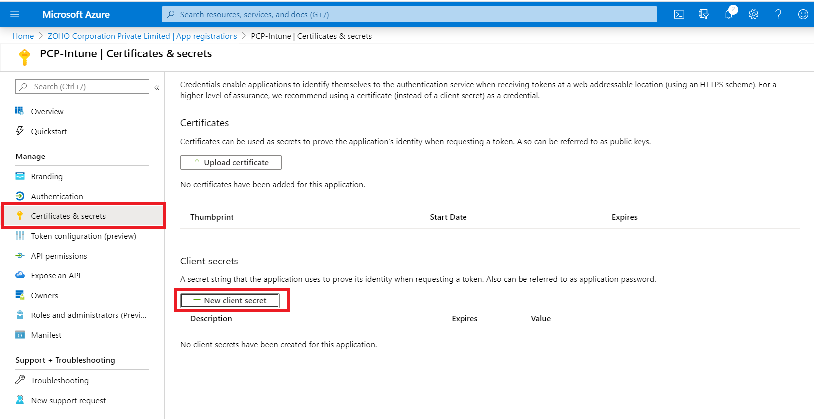 Creating new client secret