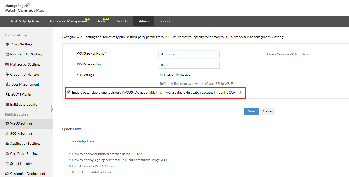 WSUS third party patch management - ManageEngine Patch Connect Plus